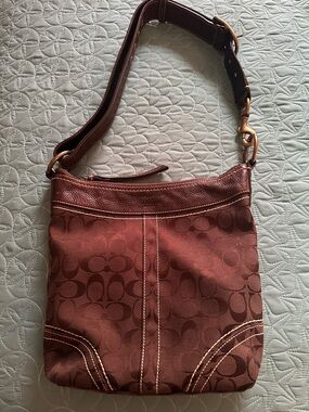 Coach Brown Signature Crossbody Bag with Leather Trim